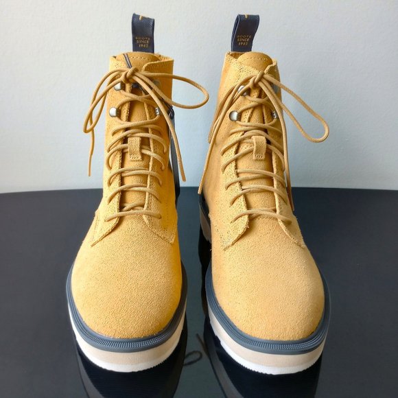 Sorel Women's Hi-Line Lace-Up Waterproof Combat Boot in Lovely GEO Yellow / Jet - Picture 3 of 14